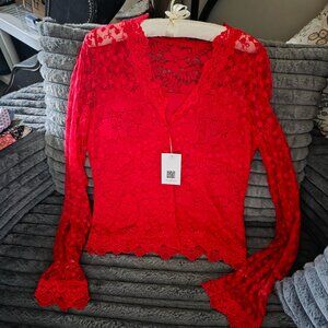 Red Lace Long Sleeved Shirt Soo Linen (Discontinued)